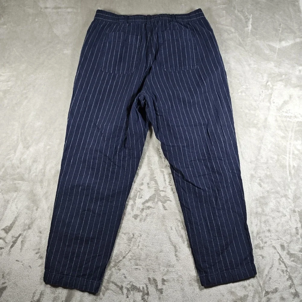 Uniqlo Pants Men XL 34x26.5 Blue Pinstriped Linen Blend Relaxed Cropped